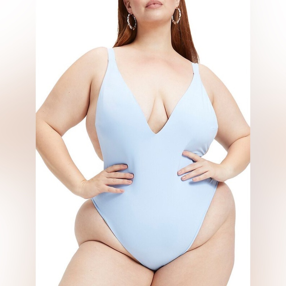 NWT Good American Lounge One Piece Swimsuit sky blue
